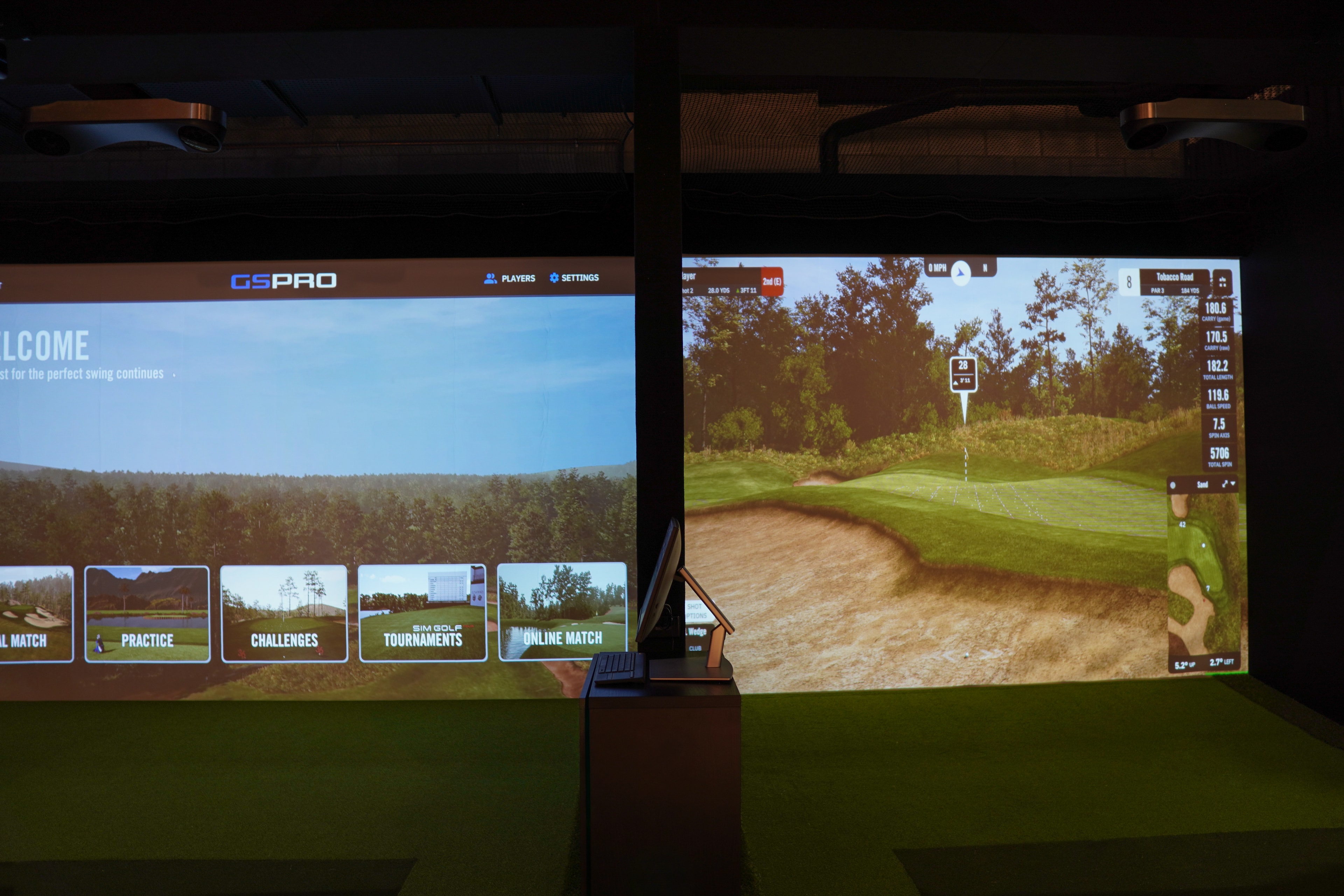 Golf swing analysis data on simulator screen